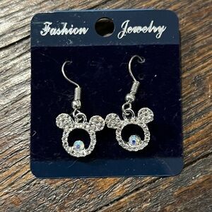 New Silver Mickey Earrings with Crystal Accents